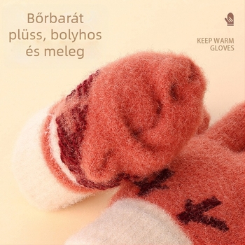 Új gyerek kesztyű ősz-télre, ötujjas kötött, meleg és kényelmes, aranyos rénszarvas agancs mintázatú, kültéri játékhoz