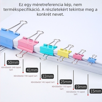 Színes hosszú farkú papírklippek, több méretben, fémből készült irodai kellékek
