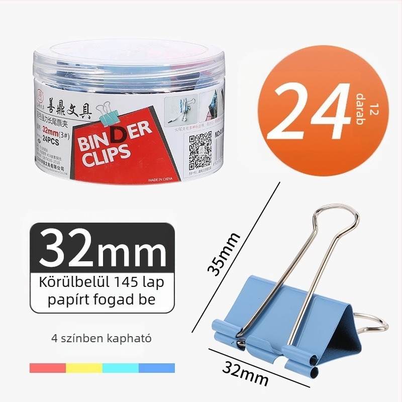 Színes hosszú farkú papírklippek, több méretben, fémből készült irodai kellékek