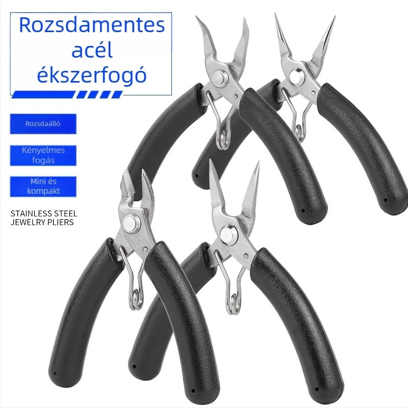 Mini ékszerfogó rozsdamentes acélból, fin, csúszásmentes, fogak nélkül, kerek orr, diagonális vágás, hegyes orr, huzal tekerés DIY