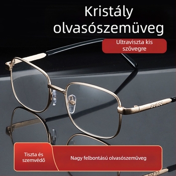 Magas felbontású olvasószemüveg kristályüveggel, összecsukható és hordozható.