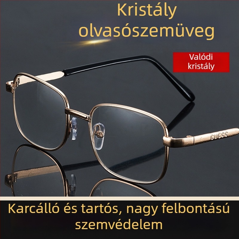 Magas felbontású olvasószemüveg kristályüveggel, összecsukható és hordozható.