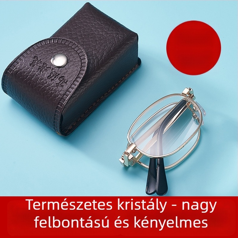 Magas felbontású olvasószemüveg kristályüveggel, összecsukható és hordozható.