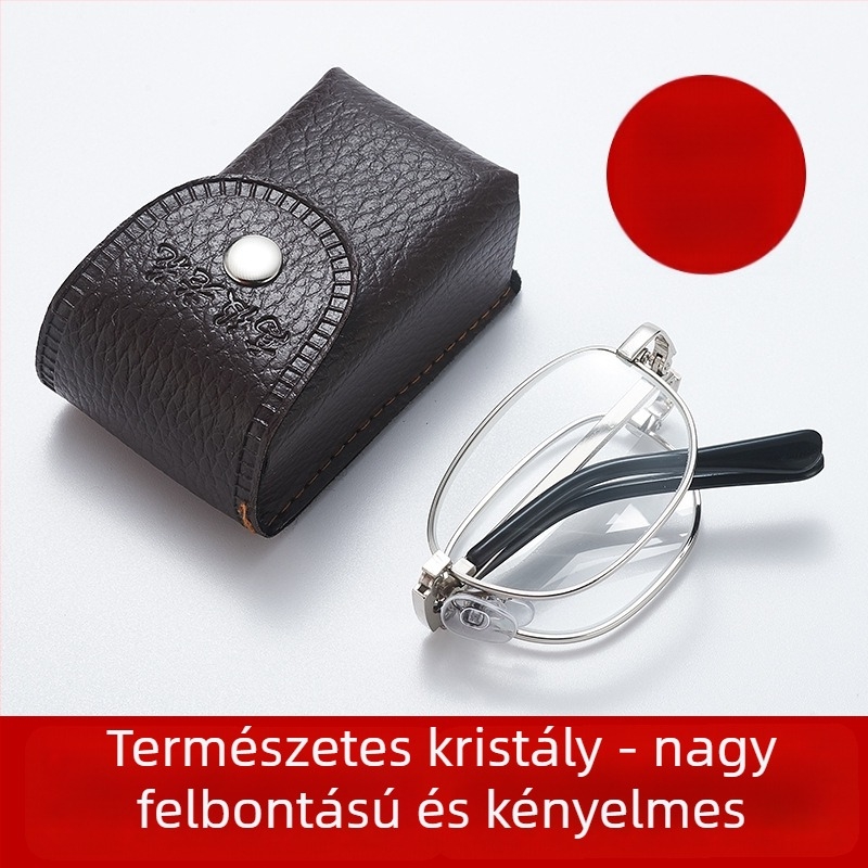 Magas felbontású olvasószemüveg kristályüveggel, összecsukható és hordozható.