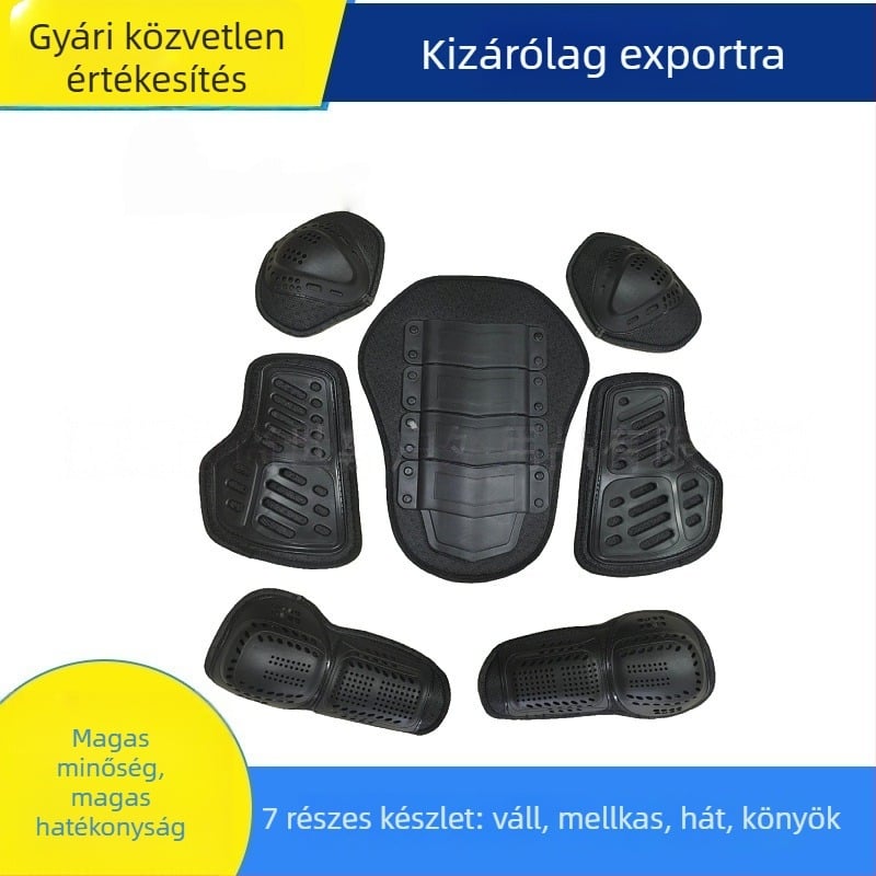 7 részes motorkerékpár-versenyvédő készlet beépített hátsóvédővel, térdvédővel, mellvédővel, könyökvédővel és vállvédővel