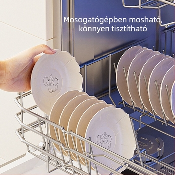 Műanyag kör alakú tál rajzfilmszerű mintával, harapnivalókhoz, gyümölcsökhöz és desszertekhez