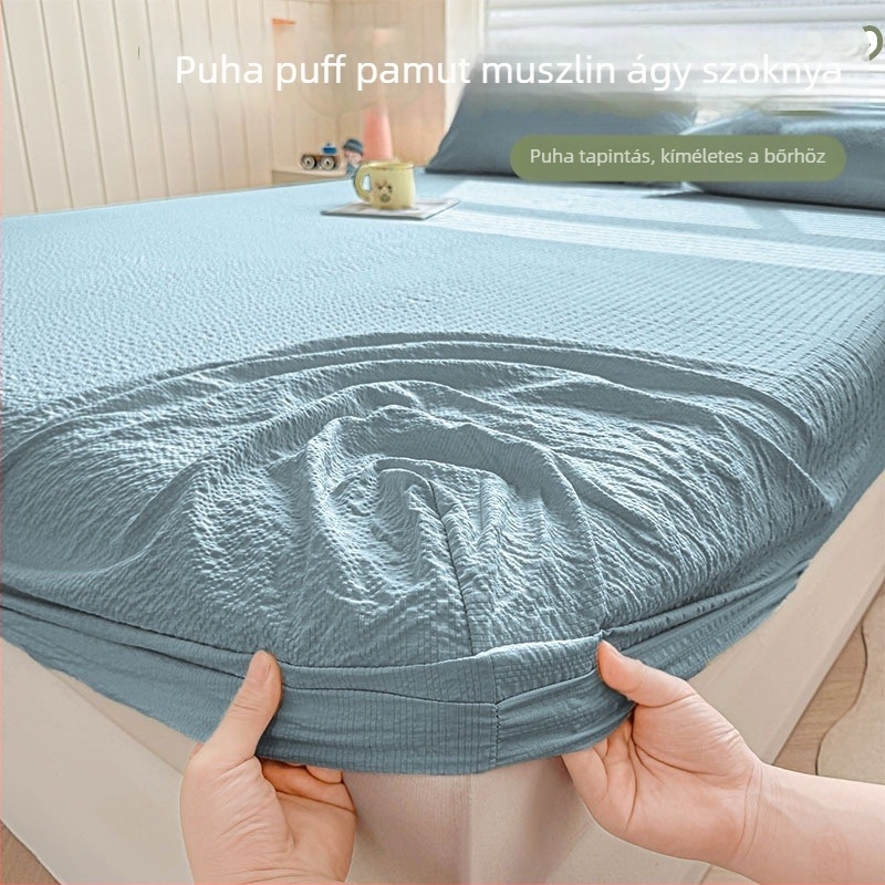 Kétrétegű géz gumis lepedő, egy darab, porvédő matracvédő, otthoni használatra, alkalmas 2,0 m matracméretű ágyhoz
