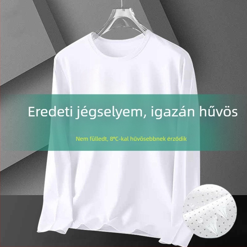 Férfi vékony Ice Silk hálós hosszú ujjú felső, lazán szabott, lélegző, gyorsan száradó, kültéri napvédelemhez