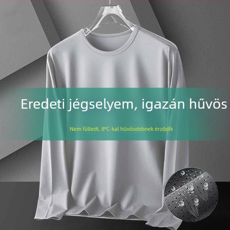 Férfi vékony Ice Silk hálós hosszú ujjú felső, lazán szabott, lélegző, gyorsan száradó, kültéri napvédelemhez