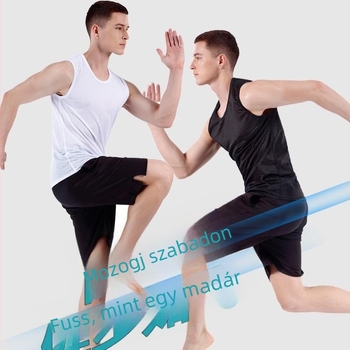 Férfi jégselyem hálós ujjatlan mellény, széles vállú, nyári, gyorsan száradó sportos alapréteg futáshoz és kosárlabdához