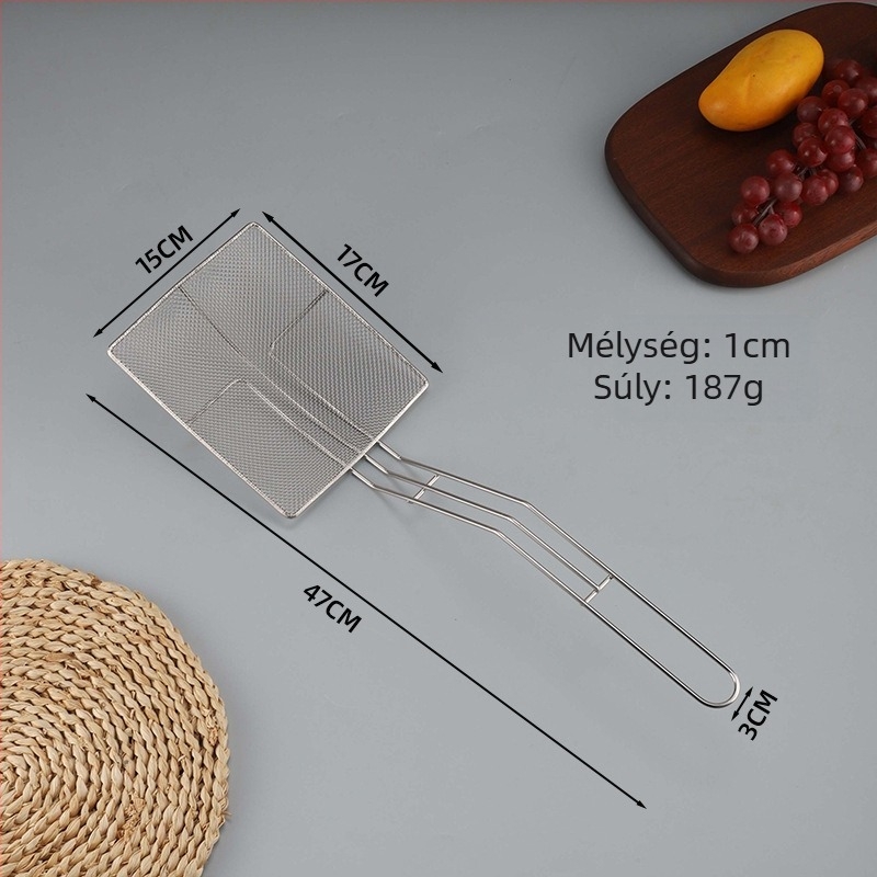 304 rozsdamentes acélból készült négyszögletes fritőz spatula olajszűrővel, maradékmerítővel és szitával sült csirke és hasábokhoz