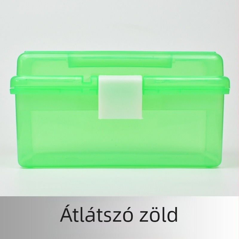 Kétemeletes hordozható műanyag tárolódoboz, fogantyúval, ceruzákhoz, művészeti kellékekhez és gyógyszerekhez
