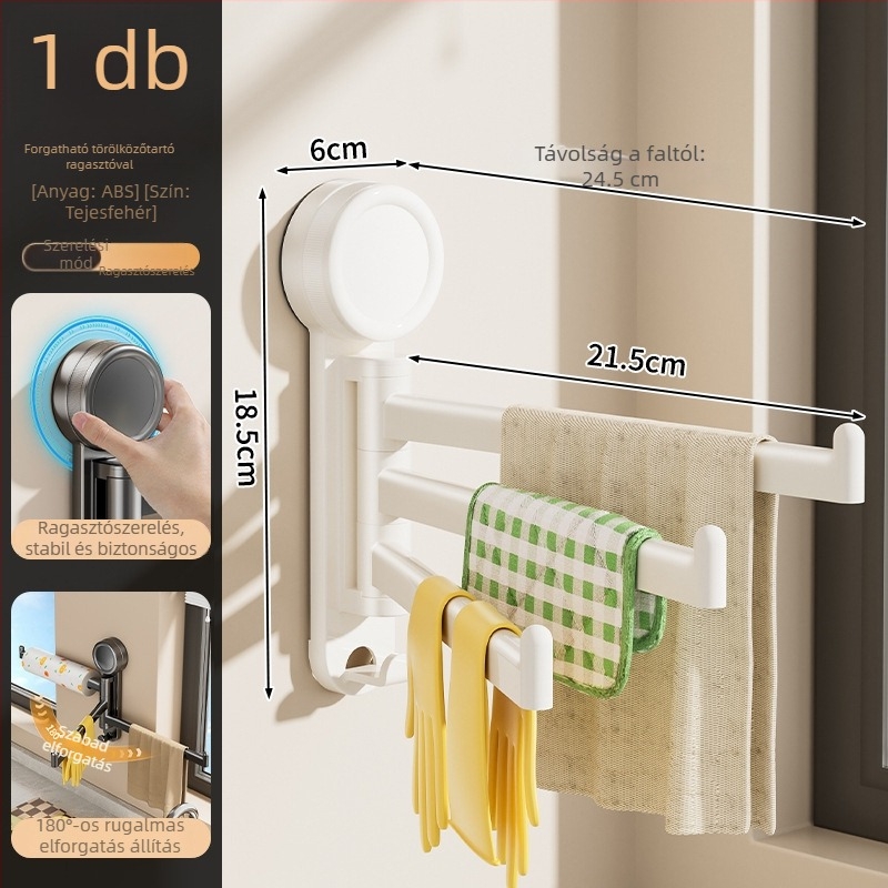 Prémium forgatható konyhai törlőkendő tartó, fúrás nélküli vákuumos rögzítés, három rácsos lefolyó tároló, falra szerelhető