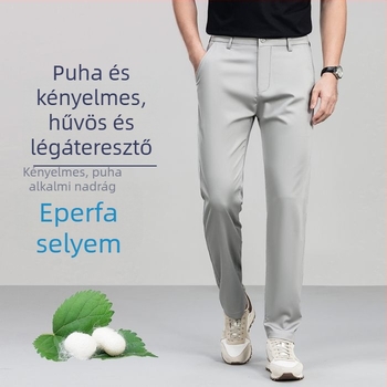 Férfi Mulberry selyem hűsítő egyenes szárú nadrág, gyűrődésálló, vékony nyári lazább stílusú nadrág