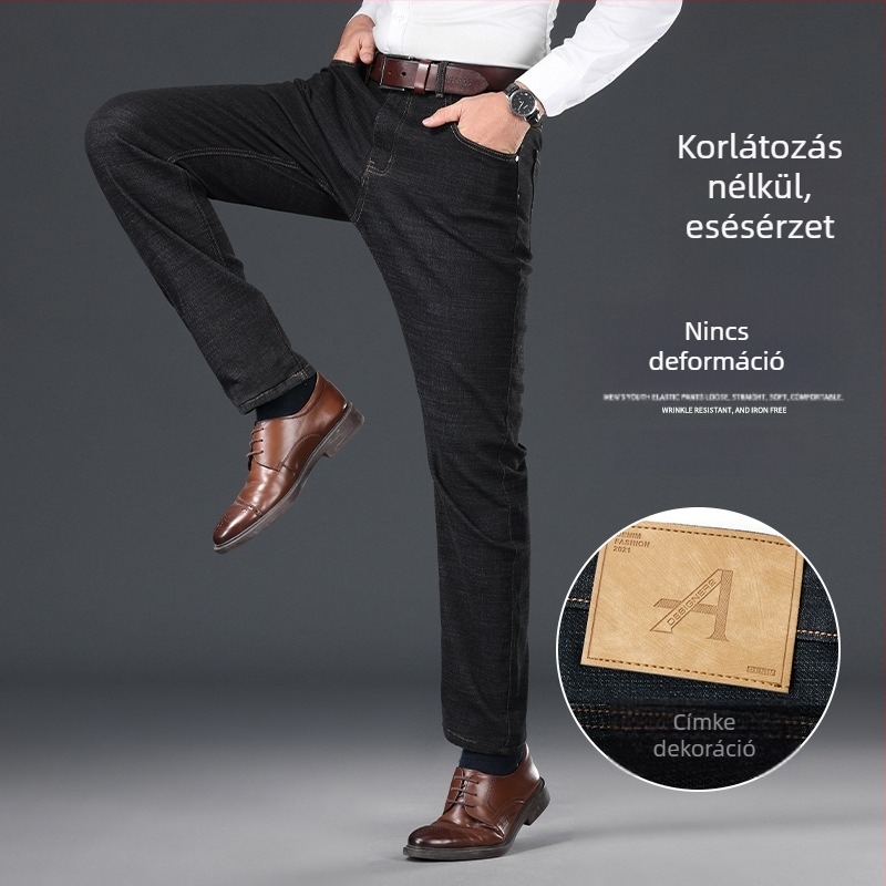 Őszi–téli fleece-béléssel ellátott farmer, egyenes szabású, laza stílusú, vintage-amerikai denim