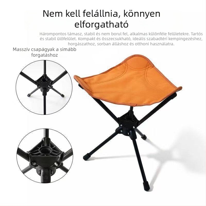 Kempinghez és horgászathoz tervezett forgó, háromlábu, könnyű összecsukható szék
