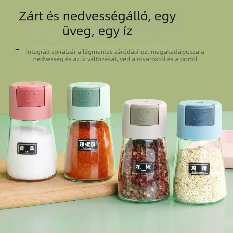 Nyomógombos üvegfűszertartó a konyhához, légmentesen záródó só- és fűszeres tartály