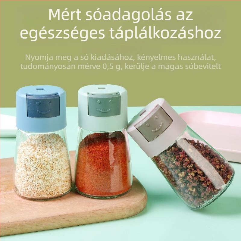 Nyomógombos üvegfűszertartó a konyhához, légmentesen záródó só- és fűszeres tartály