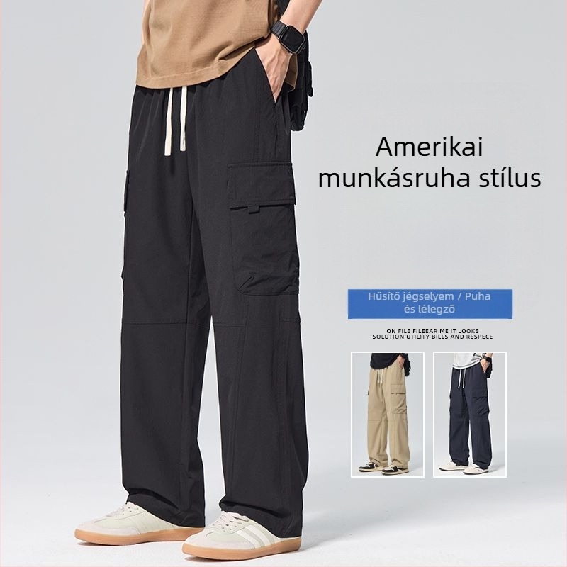 Danbaoni Férfi nyári hűsítő Ice-Silk nylon nadrág, laza szabású, egyenes szár, több zseb