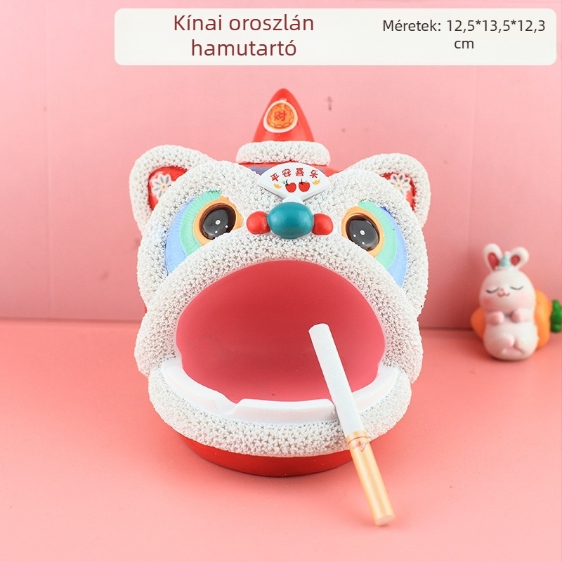 Kínai stílusú oroszlános hamutál fedővel, gyantából, irodai, otthoni és nappali dekoráció
