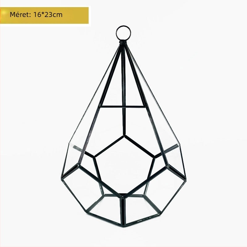Geometriai fekete üveg váza üvegbúrával