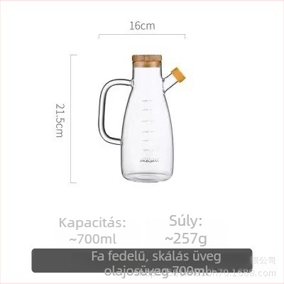 Üveg olajtartó üveg mérőskálával a kontrollált kiöntéshez, konyhai olajtároló és fűszerolajflakon, zárható kupakkal