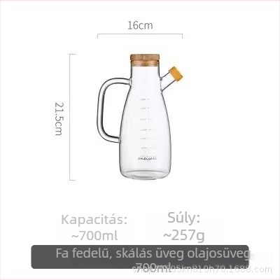 Üveg olajtartó üveg mérőskálával a kontrollált kiöntéshez, konyhai olajtároló és fűszerolajflakon, zárható kupakkal