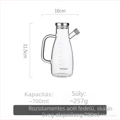 Üveg olajtartó üveg mérőskálával a kontrollált kiöntéshez, konyhai olajtároló és fűszerolajflakon, zárható kupakkal