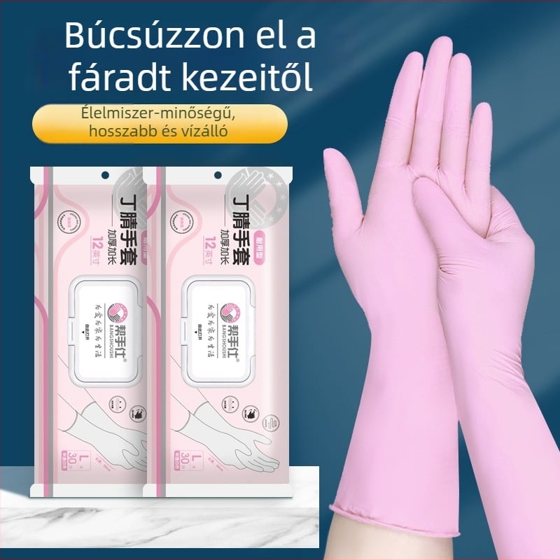 Egyszer használatos hosszított nitril konyhai kesztyűk, mosogatáshoz, vízálló és olajálló, élelmiszer-biztonságú, 12 hüvelyk