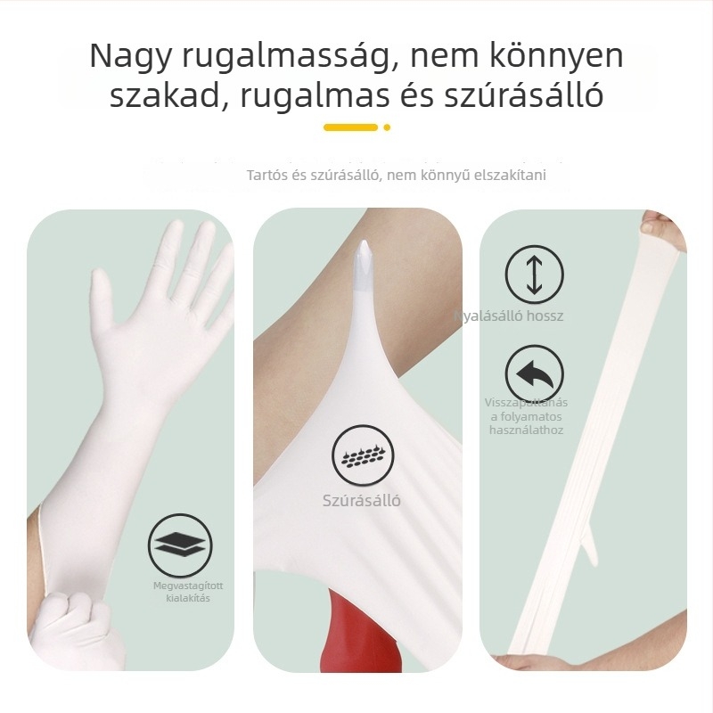 Egyszer használatos hosszított nitril konyhai kesztyűk, mosogatáshoz, vízálló és olajálló, élelmiszer-biztonságú, 12 hüvelyk