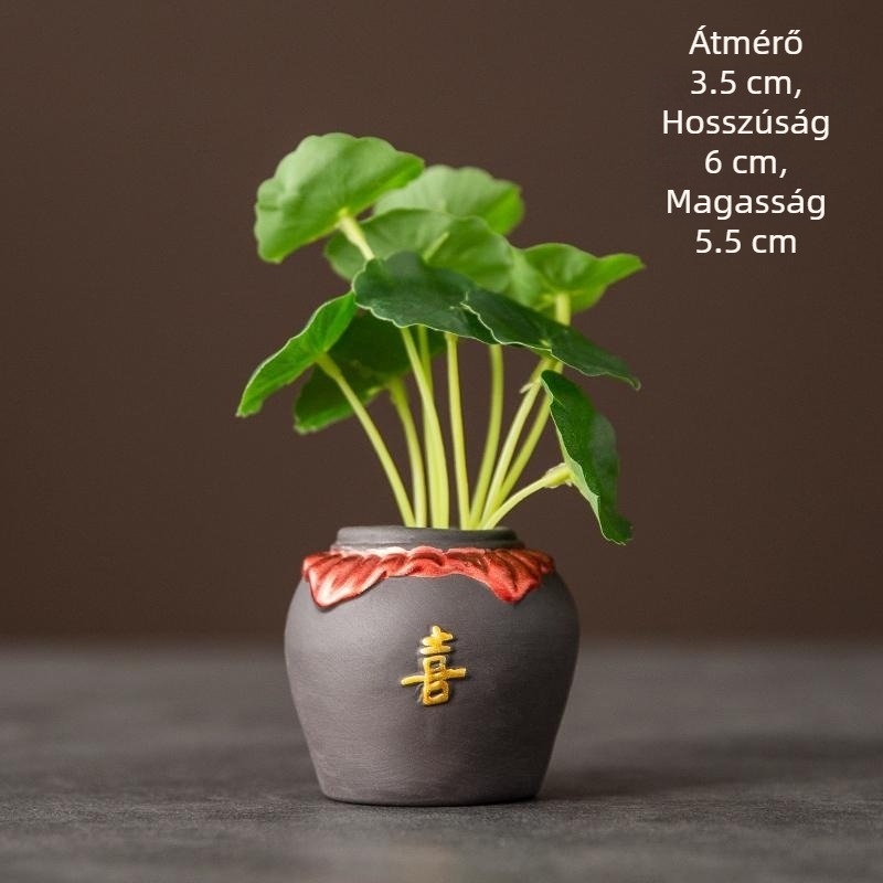 Mini te-pet dísz lila agyagból, lilára festett virágtartó, Zen stílus, kis virágos tartó teázóasztalhoz