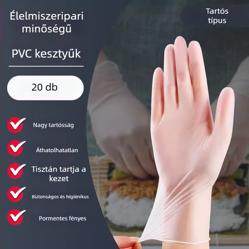 Élelmiszer-minőségű egyszer használatos PVC kesztyűk – konyha, catering, sütés, takarítás, ipari védelem, kopásálló