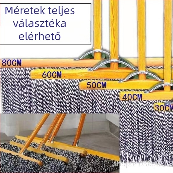 Nagy méretű lapos mop fa nyéllel, megerősített pamutszál fejjel