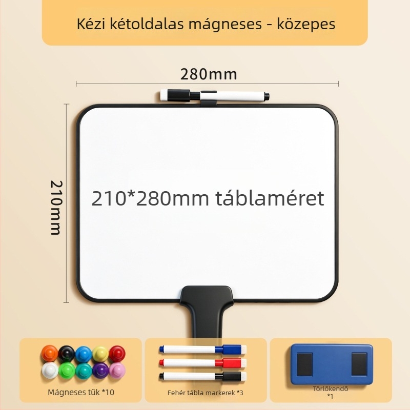 Mágneses, kézben tartható, dupla oldalú fehér tábla, törölhető feljegyzésekhez, élő közvetítésekhez és otthoni használatra