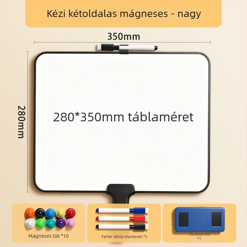 Mágneses, kézben tartható, dupla oldalú fehér tábla, törölhető feljegyzésekhez, élő közvetítésekhez és otthoni használatra