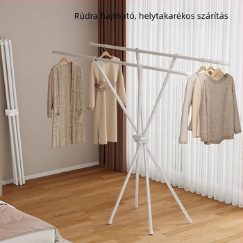 Padlón álló ruhaszárító állvány, összecsukható, dupla rúddal, balkonhoz és háztartási használatra, fém