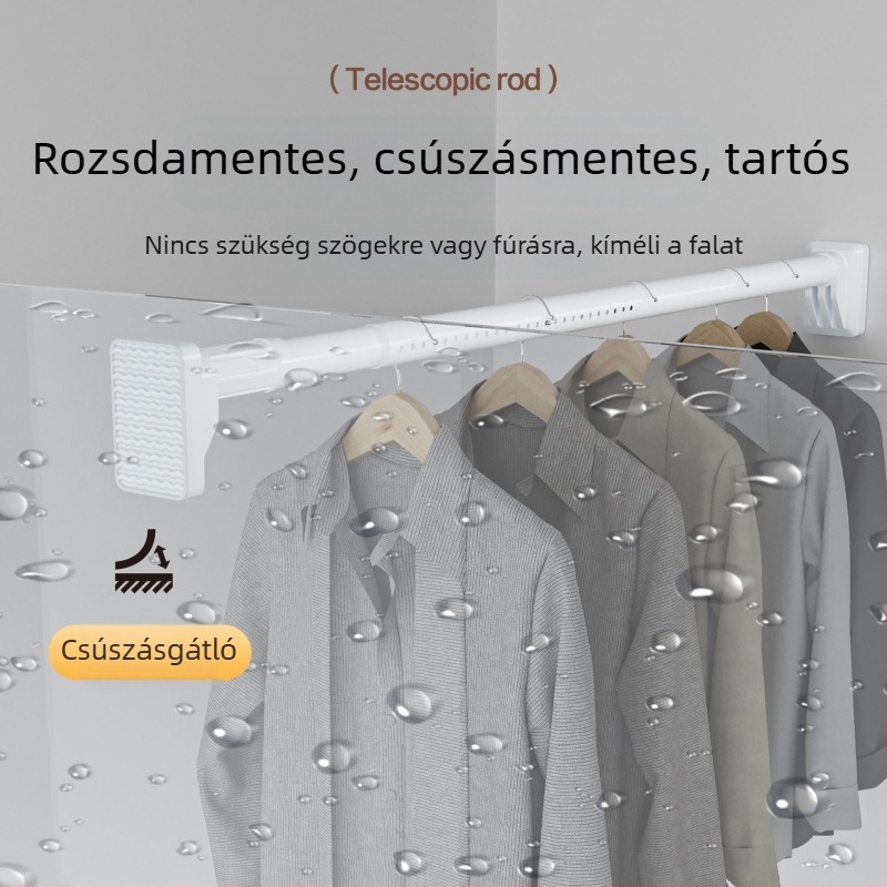 Fúrás nélküli teleszkópos ruhaszárító rúd – erkélyre, függönyrúdhoz, gardróbhoz és fürdőszobába