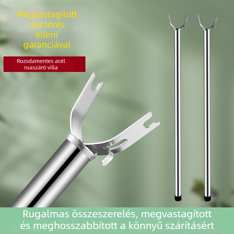 Rozsdamentes acél ruhaszárító rúd, két részes, egyetlen rúddal és tartóval