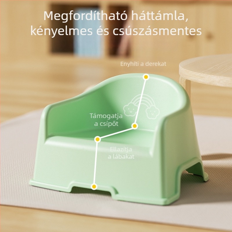 Gyerekeknek készült műanyag kis szék, vastagított ülőfelülettel — kompakt pad a nappaliba cipőcserére és fürdéshez