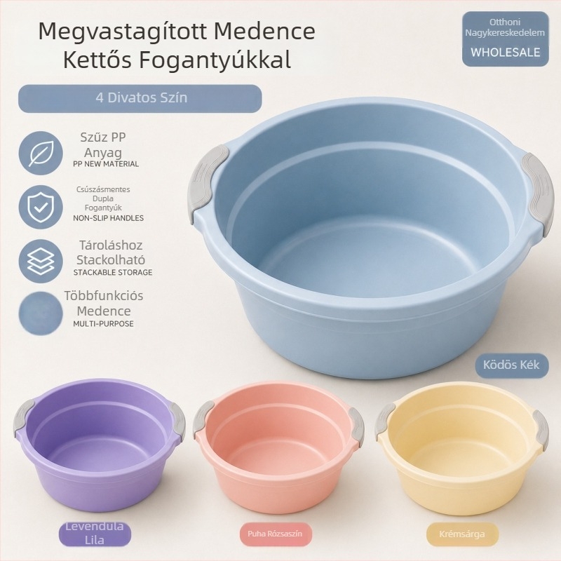 Nagy műanyag mosóedény, vastag és tartós, baba fürdetéséhez, ruhák mosásához és lábmosáshoz, otthoni használatra