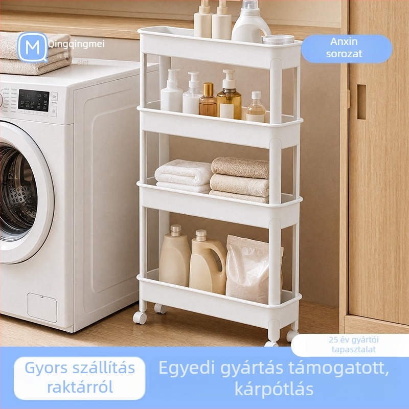 Qingqingmei Mozgatható tároló polc konyhához és fürdőszobához, négy szintes, görgőkkel