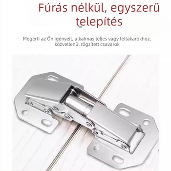 Fúrás nélküli szekrényajtó csukló, rugós, rozsdamentes acél, gardrób hardver, hidraulikus csillapító, összecsukható