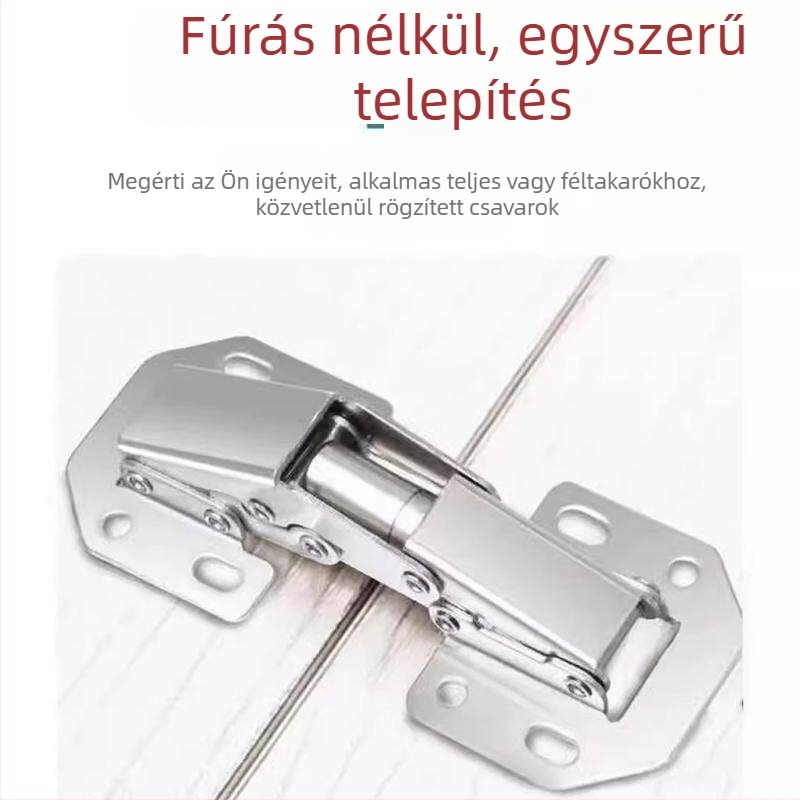 Fúrás nélküli szekrényajtó csukló, rugós, rozsdamentes acél, gardrób hardver, hidraulikus csillapító, összecsukható