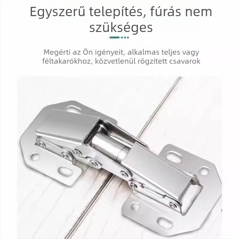 Fúrás nélküli szekrényajtó csukló, rugós, rozsdamentes acél, gardrób hardver, hidraulikus csillapító, összecsukható