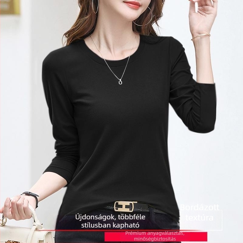 Női téli hosszú ujjú slim-fit felső kerek nyakkal