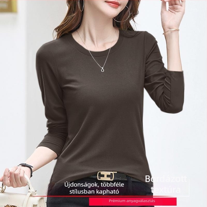 Női téli hosszú ujjú slim-fit felső kerek nyakkal