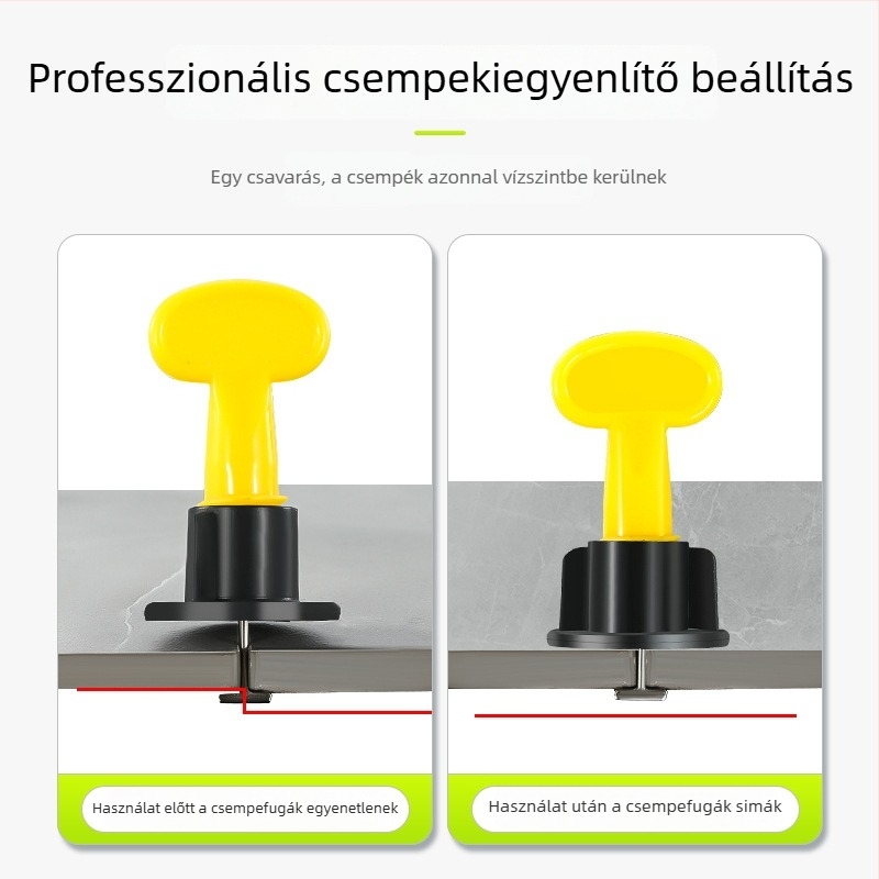 Csempe szint- és pozícionáló eszköz cserélhető acél tüskékkel fal- és padlólapokhoz