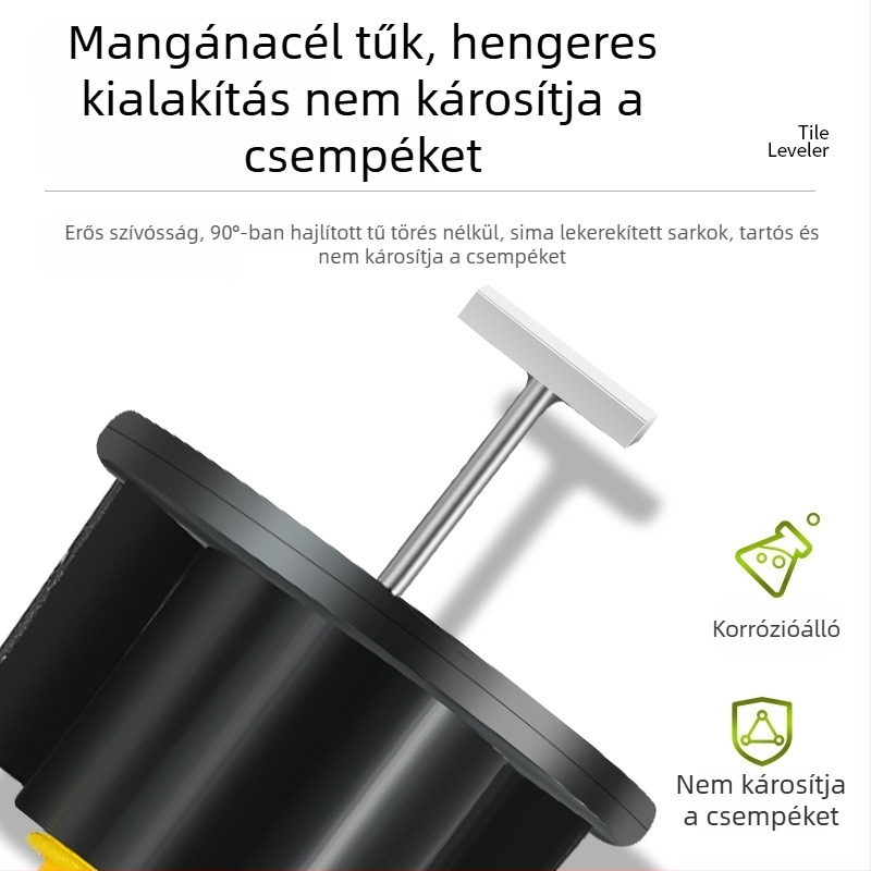 Csempe szint- és pozícionáló eszköz cserélhető acél tüskékkel fal- és padlólapokhoz