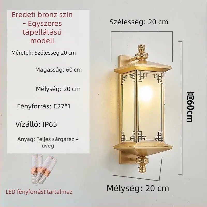 Napelemes teljes réz falikar, kínai retro stílusú kültéri, vízálló, villa és kert használatra, folyosó