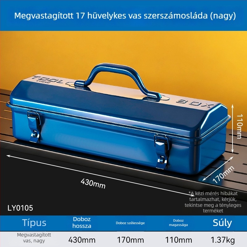 Fedéllel nyitható fém szerszámosláda, nagy kapacitású, többfunkciós tároló